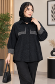 شومیز ساتن زنانه مشکی کد ۸۵۴۵